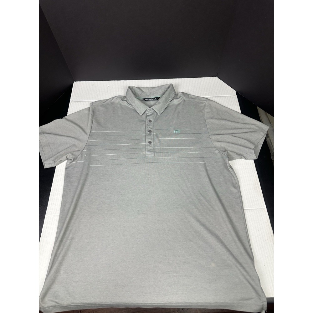 Travis Mathew Polo Shirt Mens XL Grey Mint Green Casual Golf Lightweight